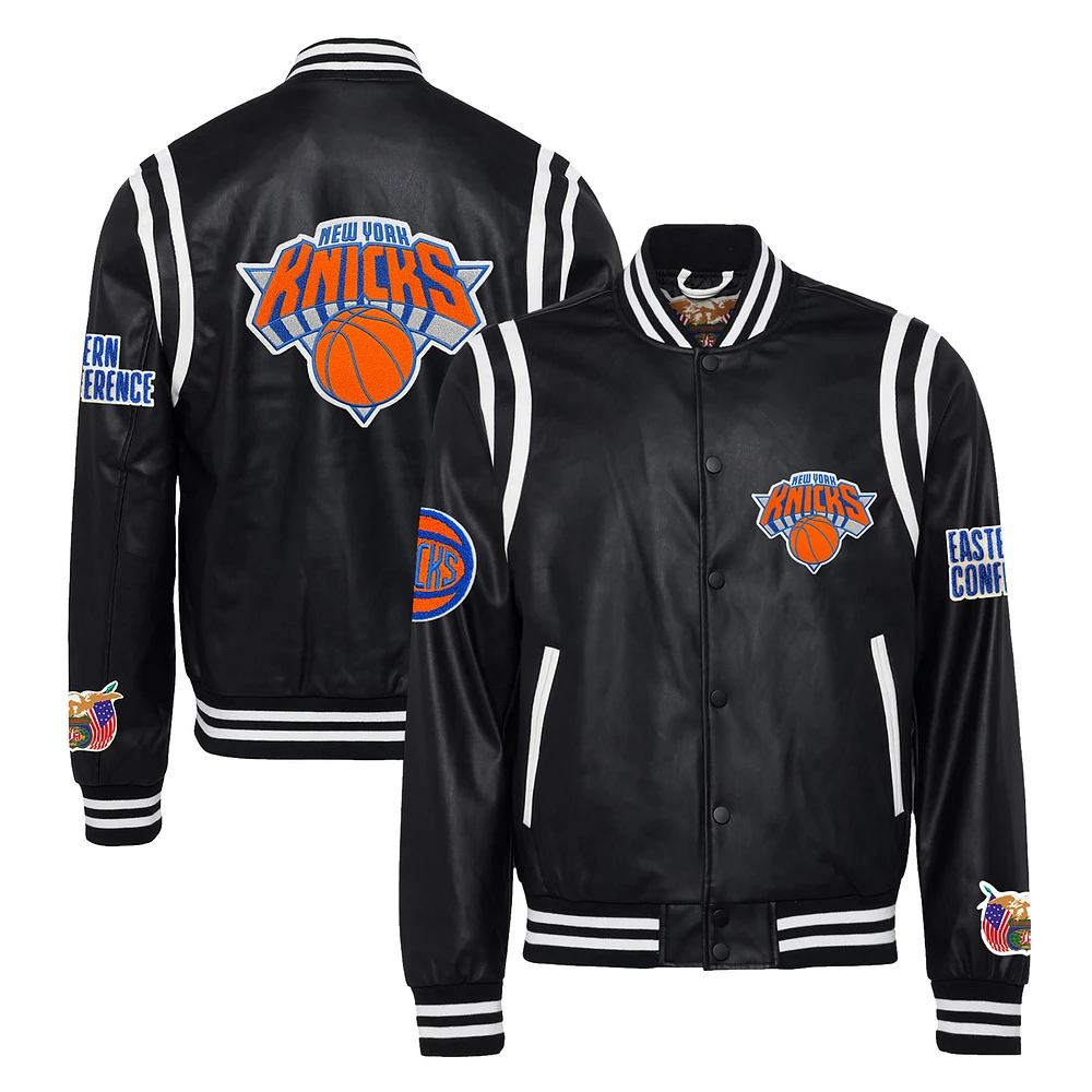 Men's Jeff Hamilton Black New York Knicks Vegan Leather Full-Snap Jacket