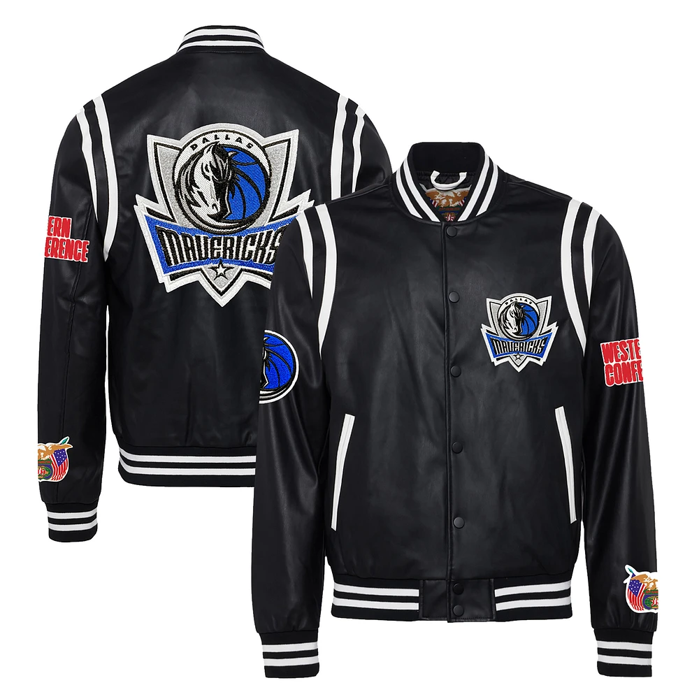 Men's Jeff Hamilton Black Dallas Mavericks Vegan Leather Full-Snap Jacket