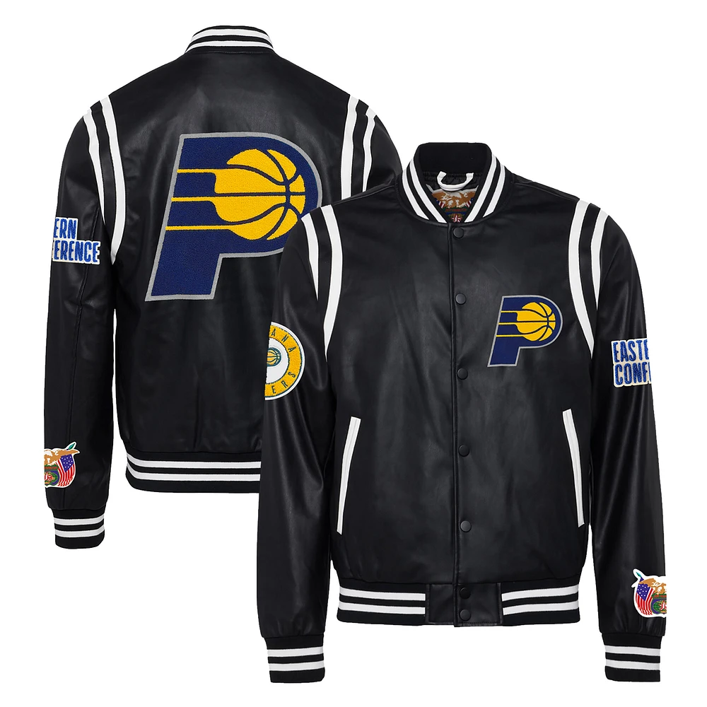 Men's Jeff Hamilton Black Indiana Pacers Vegan Leather Full-Snap Jacket
