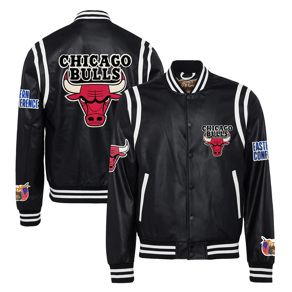 Men's Jeff Hamilton Black Chicago Bulls Vegan Leather Full-Snap Jacket