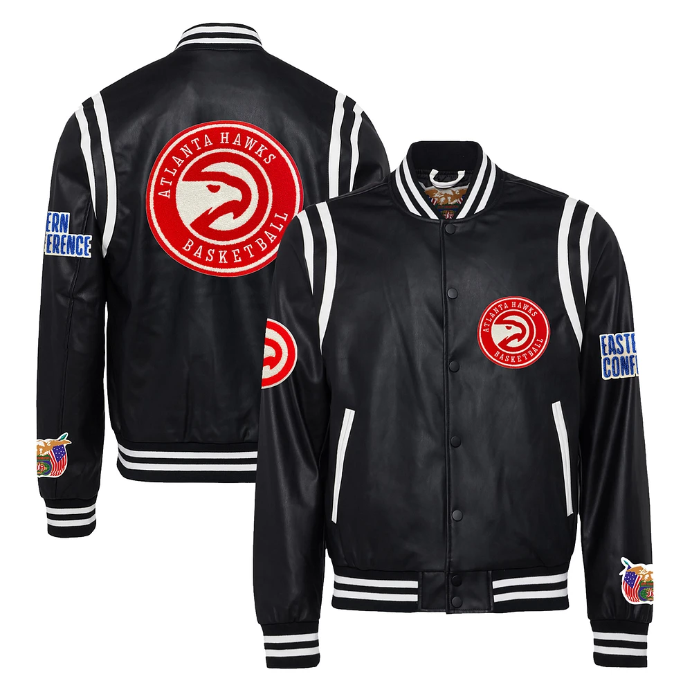 Men's Jeff Hamilton Black Atlanta Hawks Vegan Leather Full-Snap Jacket