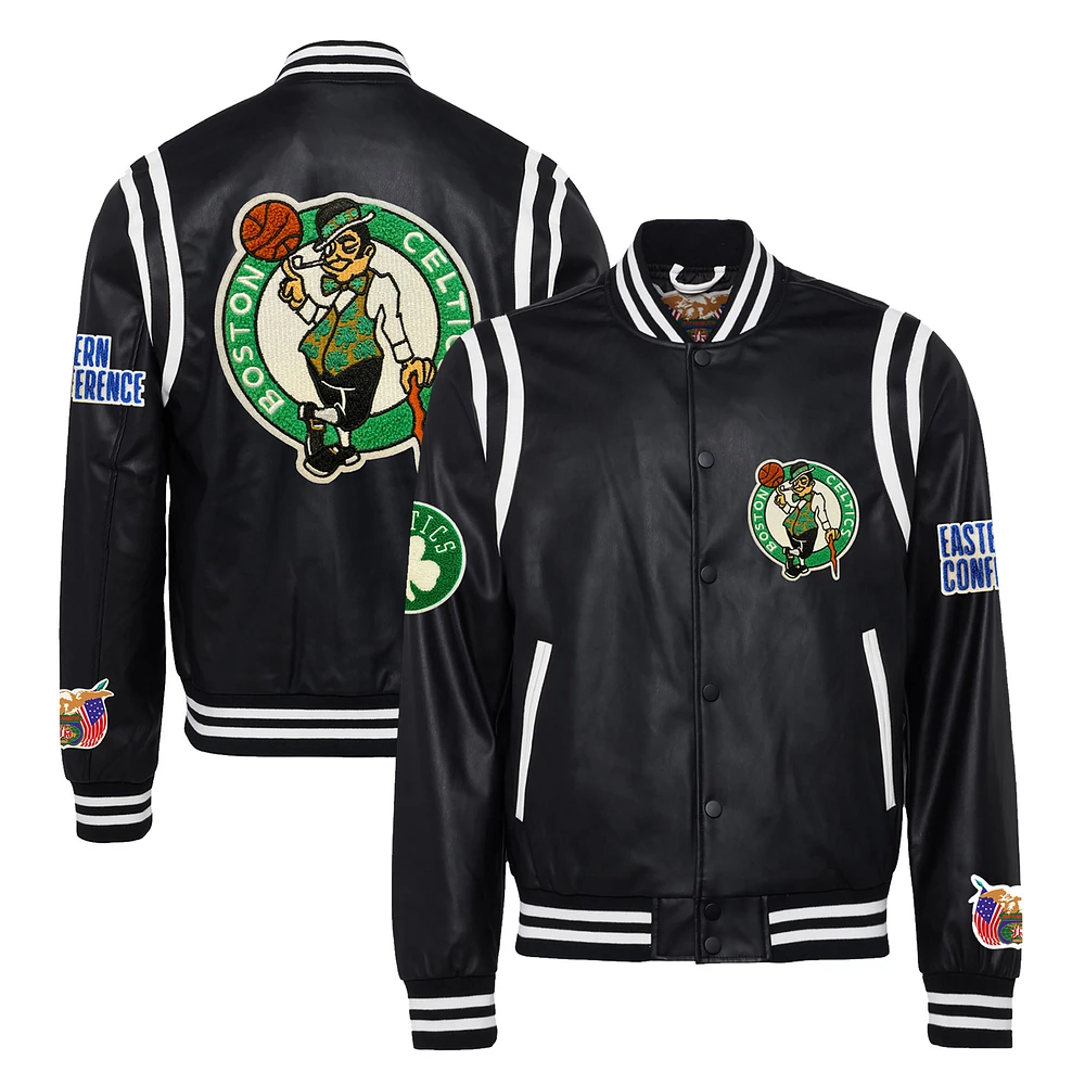 Men's Jeff Hamilton Black Boston Celtics Vegan Leather Full-Snap Jacket