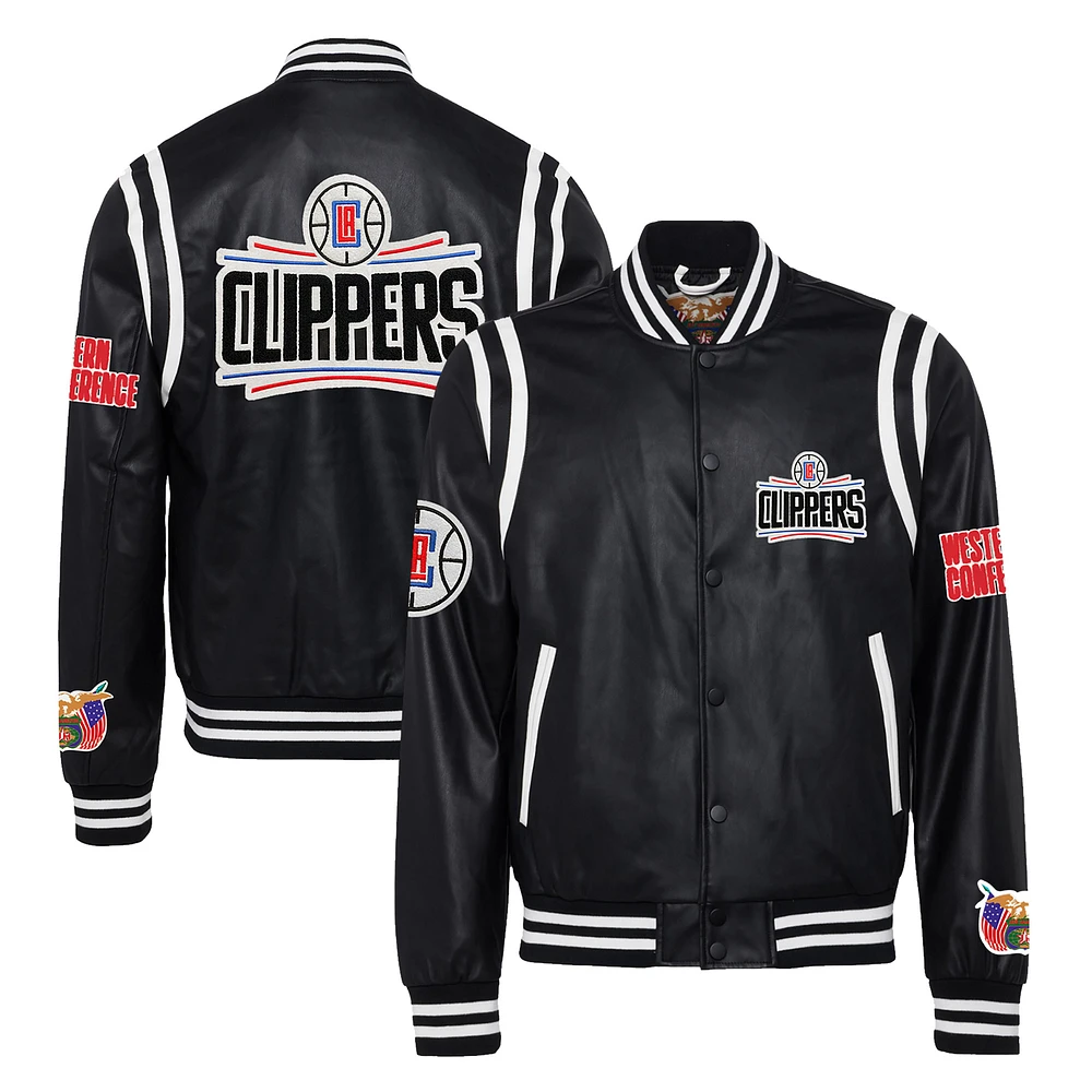Men's Jeff Hamilton Black LA Clippers Vegan Leather Full-Snap Jacket