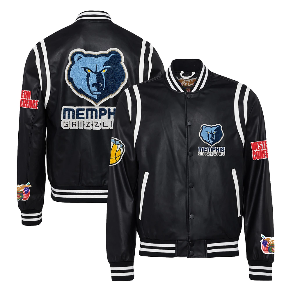 Men's Jeff Hamilton Black Memphis Grizzlies Vegan Leather Full-Snap Jacket