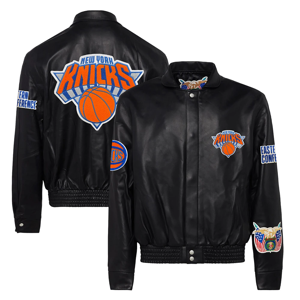 Men's Jeff Hamilton Black New York Knicks Leather Full-Snap Jacket