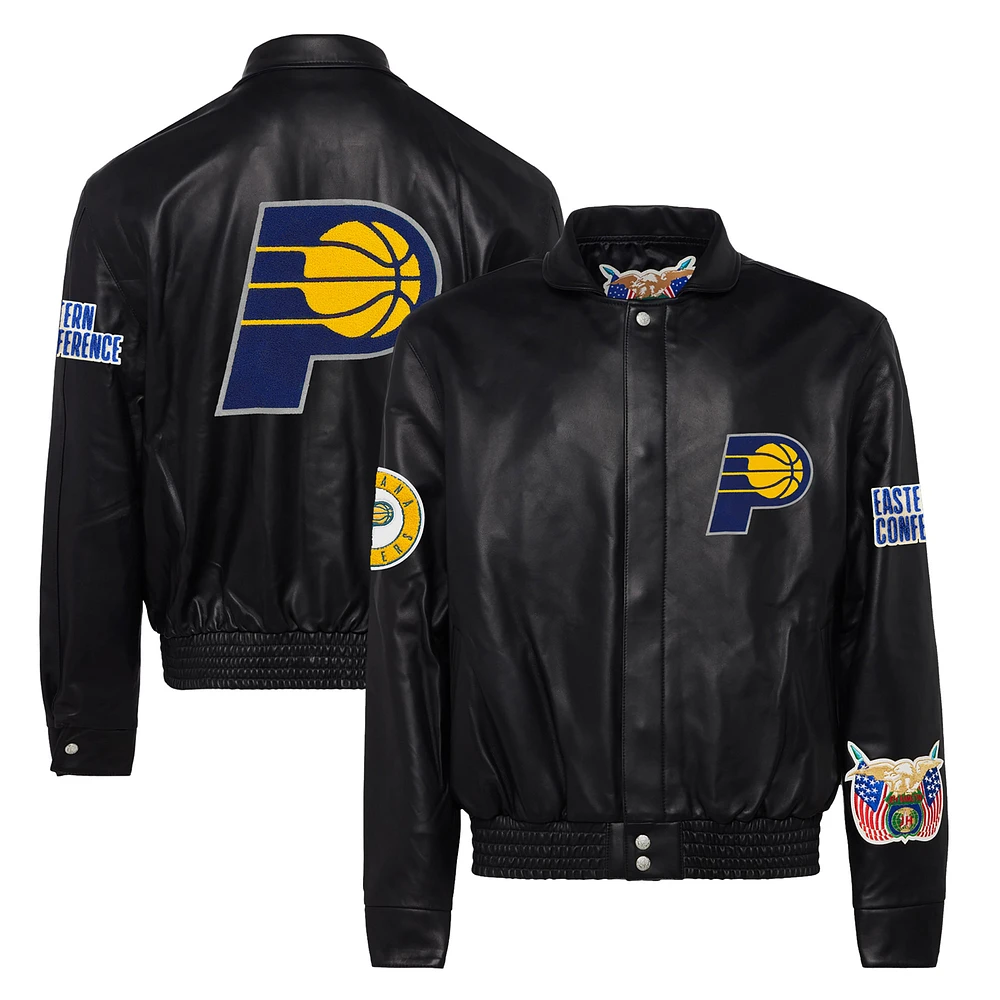 Men's Jeff Hamilton Black Indiana Pacers Leather Full-Snap Jacket