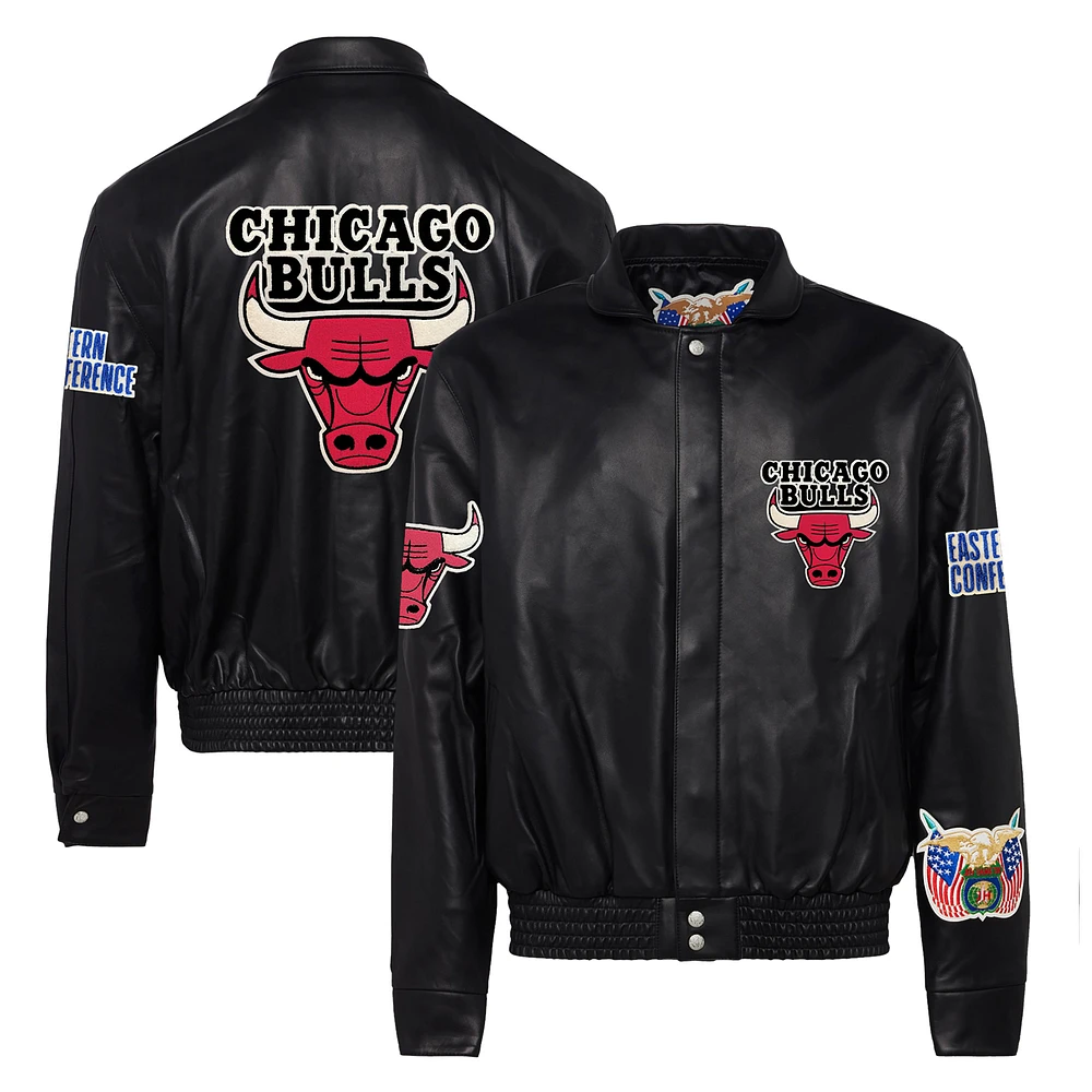 Men's Jeff Hamilton Black Chicago Bulls Leather Full-Snap Jacket