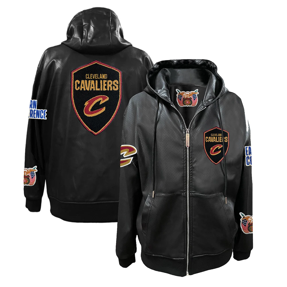 Men's Jeff Hamilton Cleveland Cavaliers Vegan Leather Full-Zip Hoodie