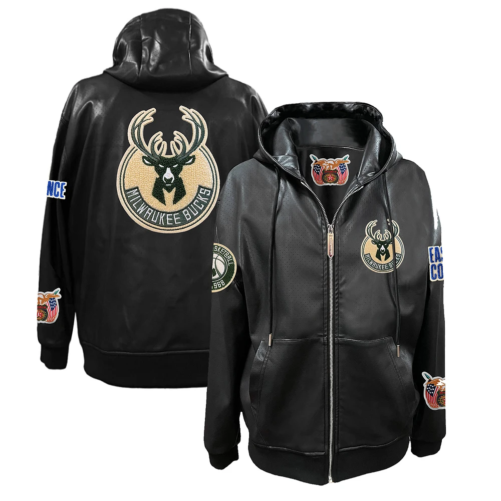 Men's Jeff Hamilton Milwaukee Bucks Vegan Leather Full-Zip Hoodie