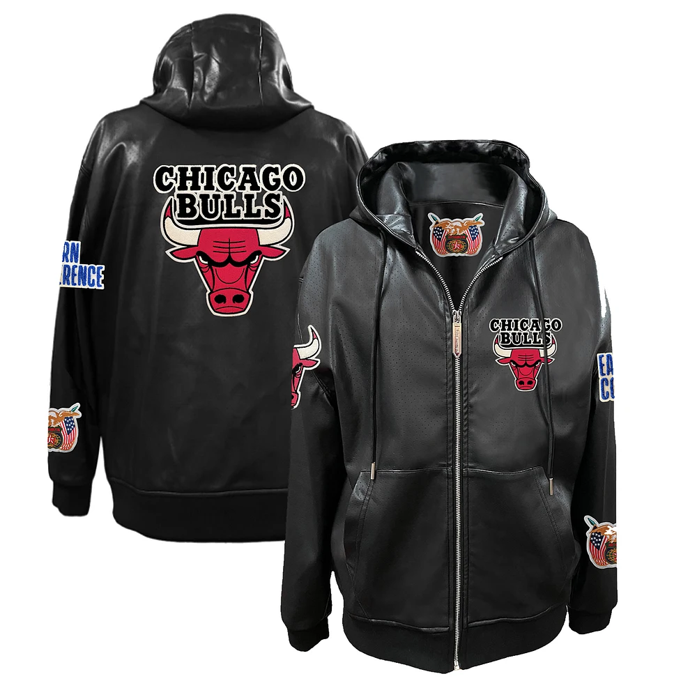 Men's Jeff Hamilton Chicago Bulls Vegan Leather Full-Zip Hoodie