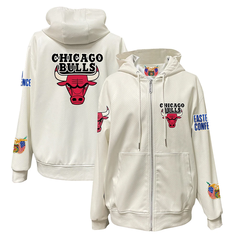Men's Jeff Hamilton White Chicago Bulls Vegan Leather Full-Zip Hoodie
