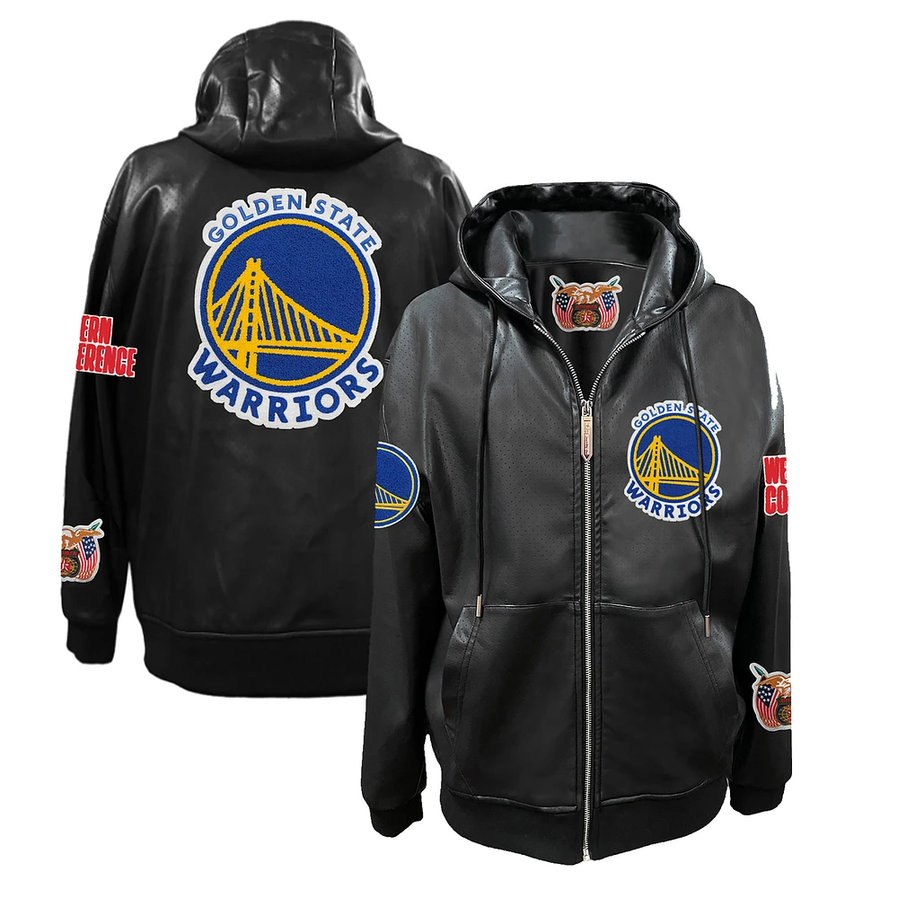 Men's Jeff Hamilton Golden State Warriors Vegan Leather Full-Zip Hoodie