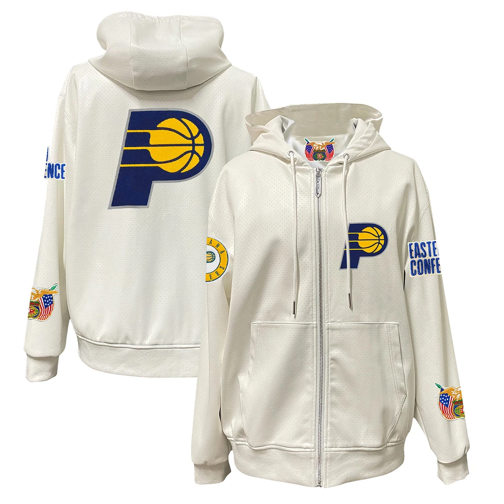 Men's Jeff Hamilton White Indiana Pacers Vegan Leather Full-Zip Hoodie