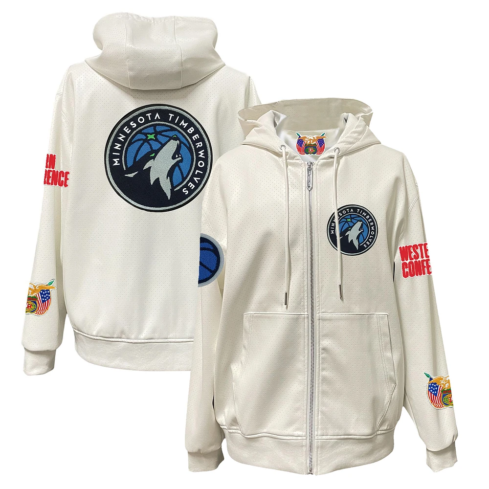 Men's Jeff Hamilton White Minnesota Timberwolves Vegan Leather Full-Zip Hoodie