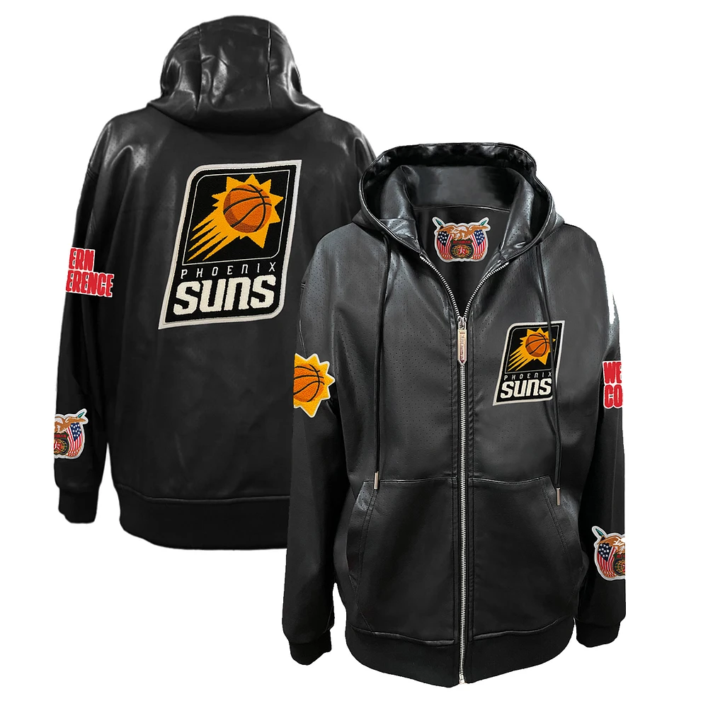 Men's Jeff Hamilton Phoenix Suns Vegan Leather Full-Zip Hoodie