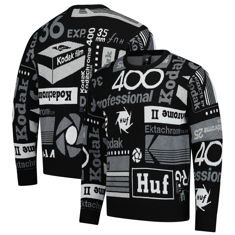 Men's Huf Worldwide Black Kodak Dark Room Jacquard Knit Pullover Sweater