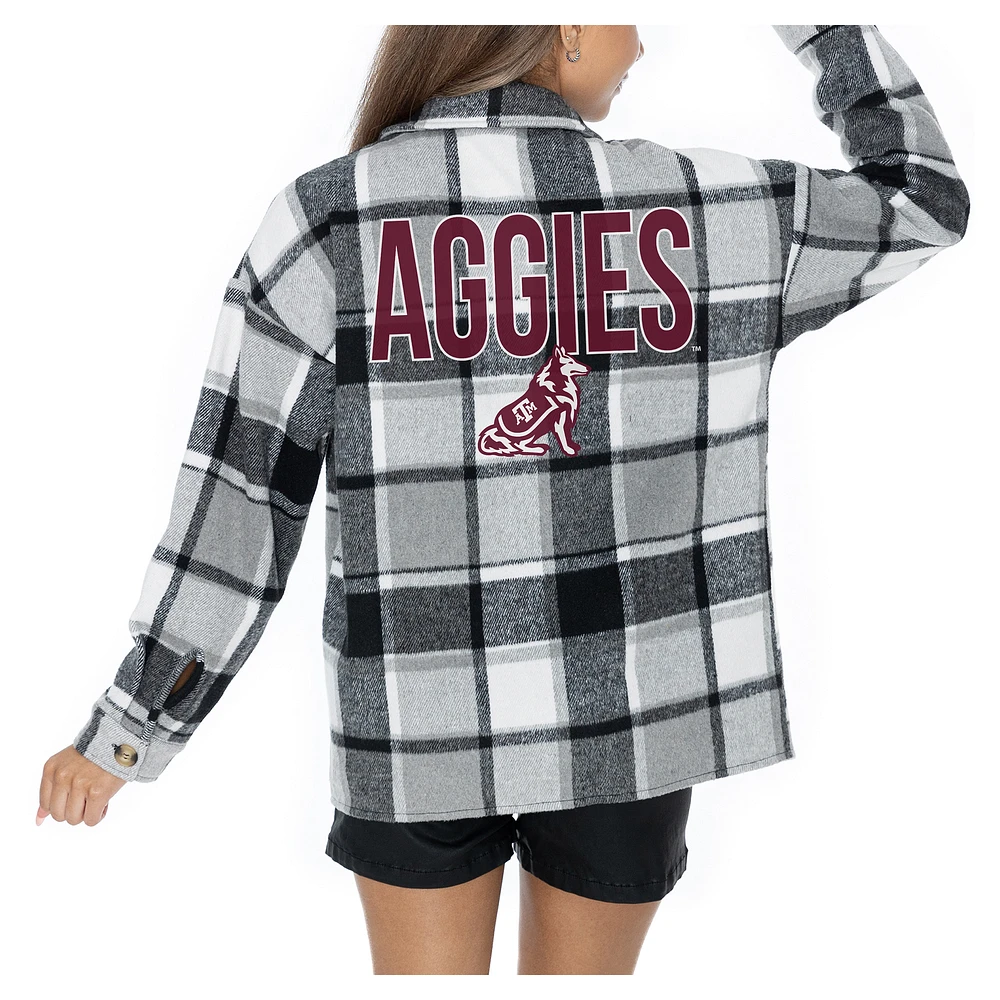 Women's Gameday Couture Grey Texas A&M Aggies Long Sleeve Brushed Plaid Button-Up Overshirt Jacket