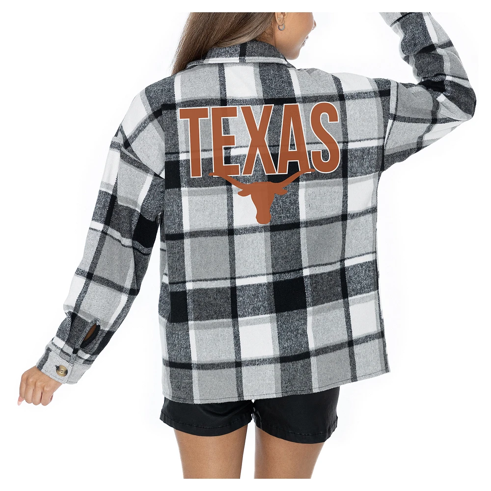 Women's Gameday Couture Grey Texas Longhorns Long Sleeve Brushed Plaid Button-Up Overshirt Jacket