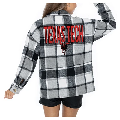 Women's Gameday Couture Grey Texas Tech Red Raiders Long Sleeve Brushed Plaid Button-Up Overshirt Jacket