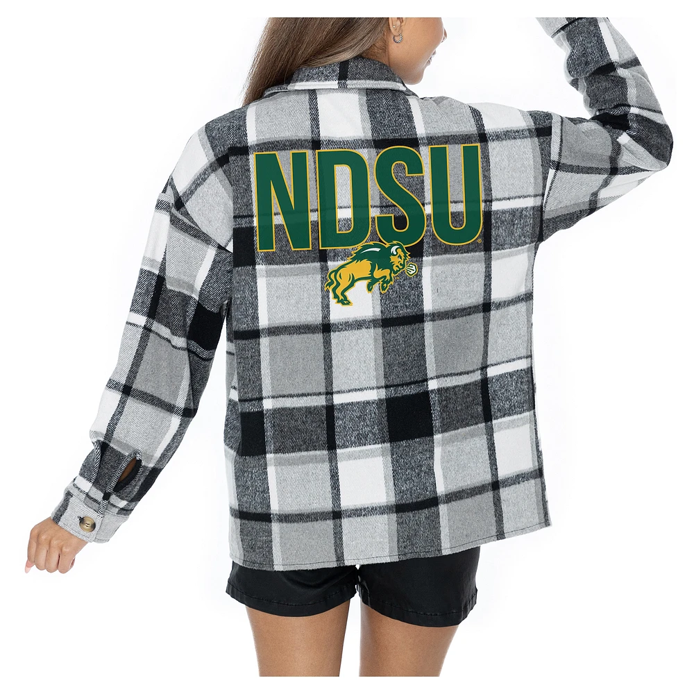 Women's Gameday Couture Grey NDSU Bison Long Sleeve Brushed Plaid Button-Up Overshirt Jacket