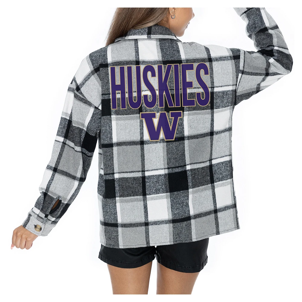 Women's Gameday Couture Grey Washington Huskies Long Sleeve Brushed Plaid Button-Up Overshirt Jacket