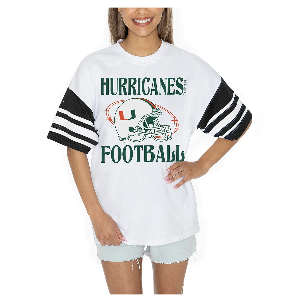 Women's Gameday Couture White Miami Hurricanes Starting Lineup Contrast Sporty Heritage Oversized T-Shirt