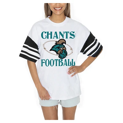Women's Gameday Couture White Coastal Carolina Chanticleers Starting Lineup Contrast Sporty Heritage Oversized T-Shirt
