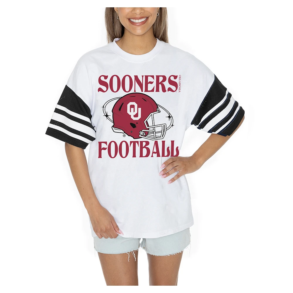 Women's Gameday Couture White Oklahoma Sooners Starting Lineup Contrast Sporty Heritage Oversized T-Shirt
