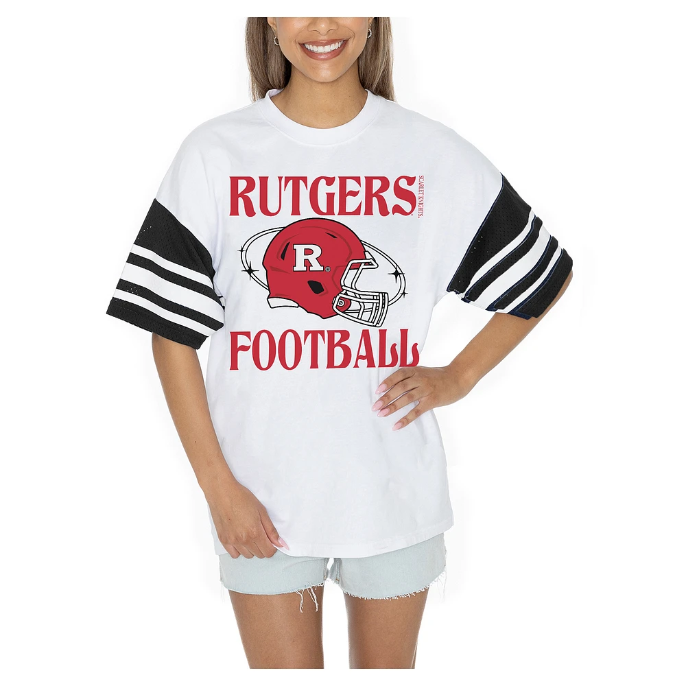 Women's Gameday Couture White Rutgers Scarlet Knights Starting Lineup Contrast Sporty Heritage Oversized T-Shirt