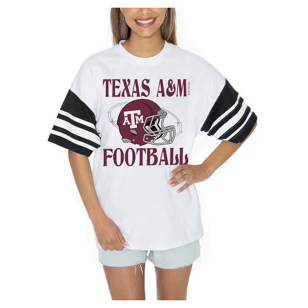 Women's Gameday Couture White Texas A&M Aggies Starting Lineup Contrast Sporty Heritage Oversized T-Shirt
