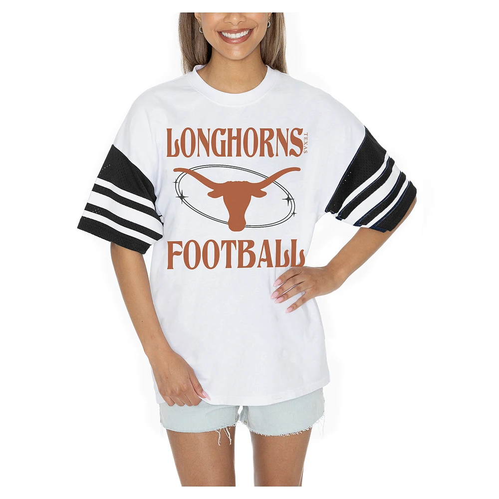 Women's Gameday Couture White Texas Longhorns Starting Lineup Contrast Sporty Heritage Oversized T-Shirt