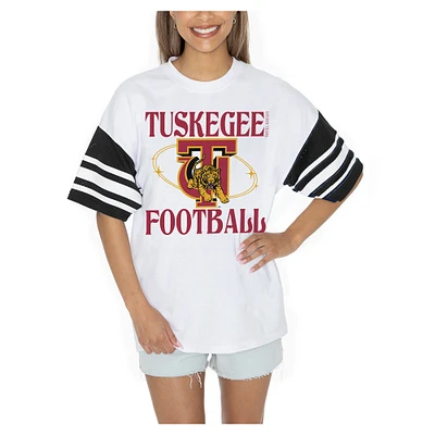 Women's Gameday Couture White Tuskegee Golden Tigers Starting Lineup Contrast Sporty Heritage Oversized T-Shirt