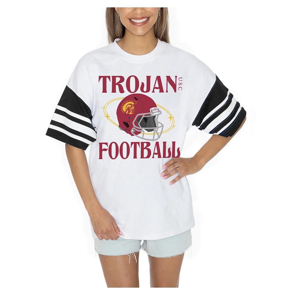Women's Gameday Couture White USC Trojans Starting Lineup Contrast Sporty Heritage Oversized T-Shirt