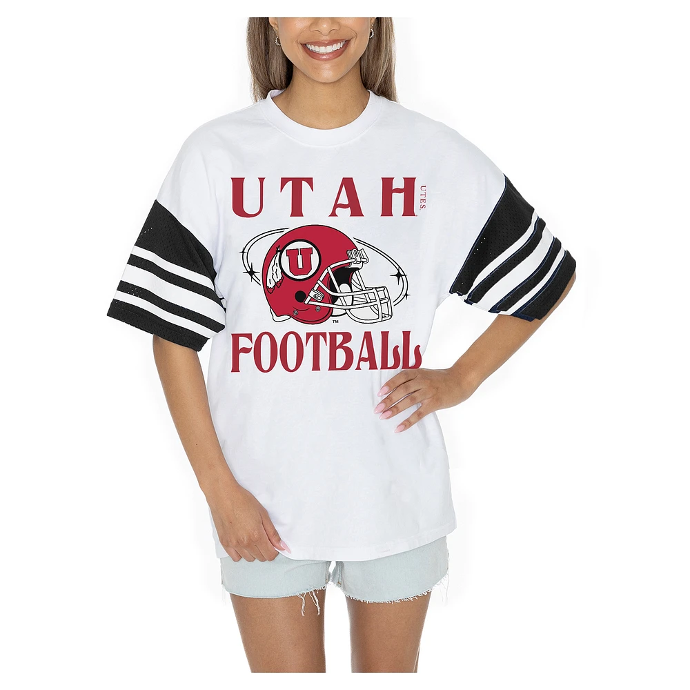 Women's Gameday Couture White Utah Utes Starting Lineup Contrast Sporty Heritage Oversized T-Shirt