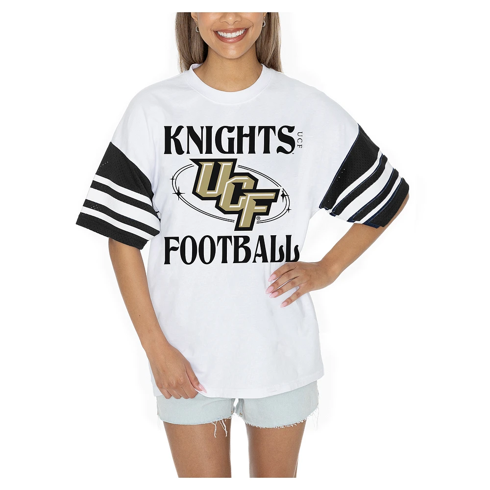 Women's Gameday Couture White UCF Knights Starting Lineup Contrast Sporty Heritage Oversized T-Shirt
