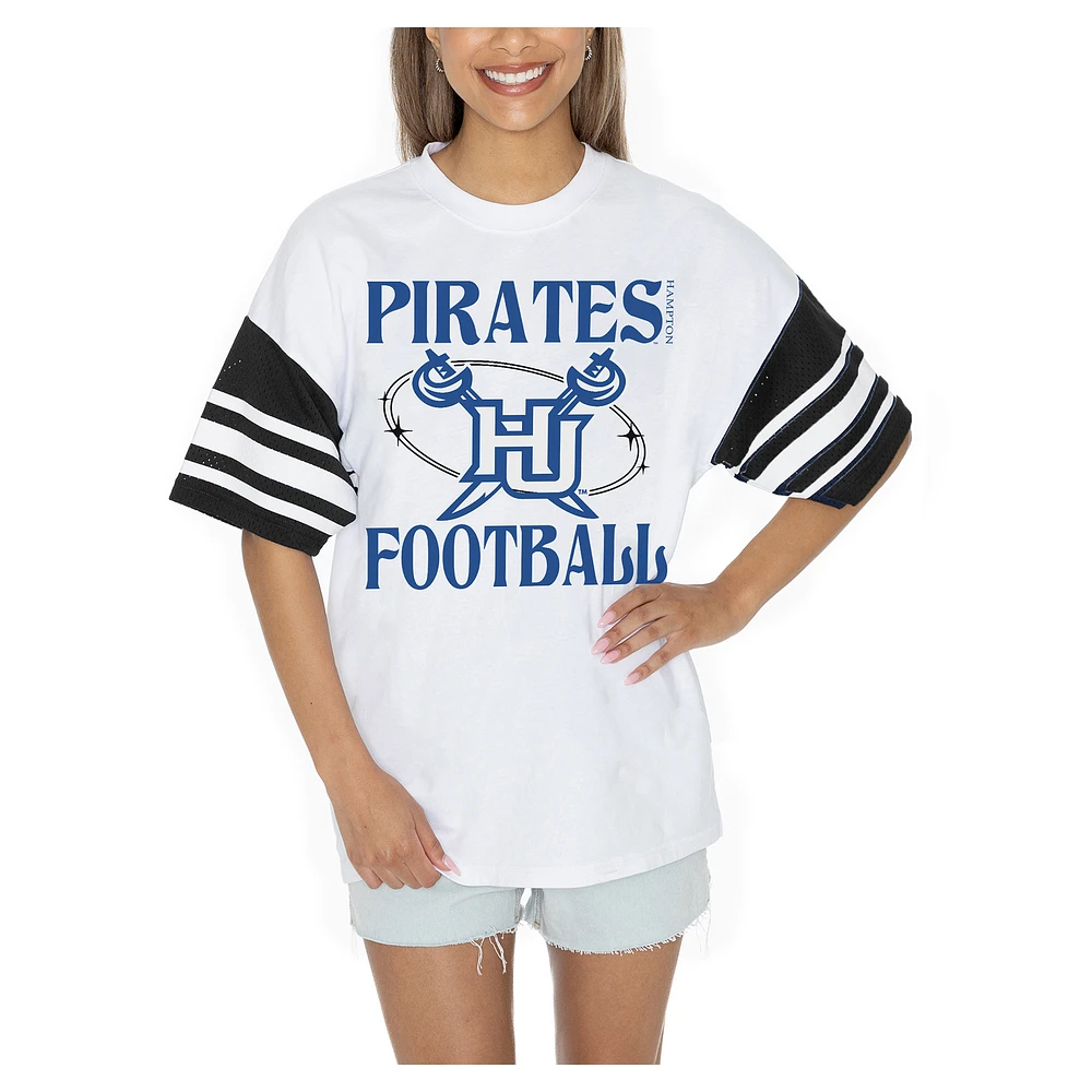 Women's Gameday Couture White Hampton Pirates Starting Lineup Contrast Sporty Heritage Oversized T-Shirt