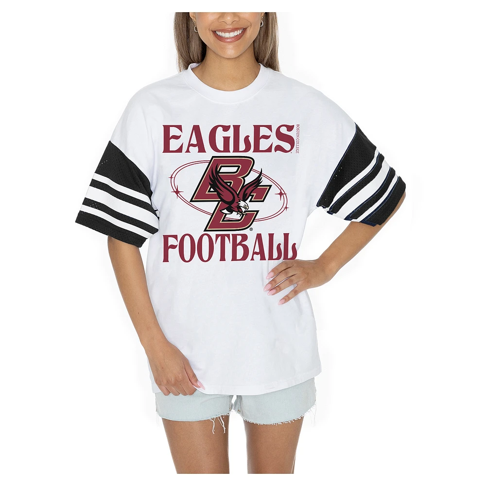 Women's Gameday Couture White Boston College Eagles Starting Lineup Contrast Sporty Heritage Oversized T-Shirt