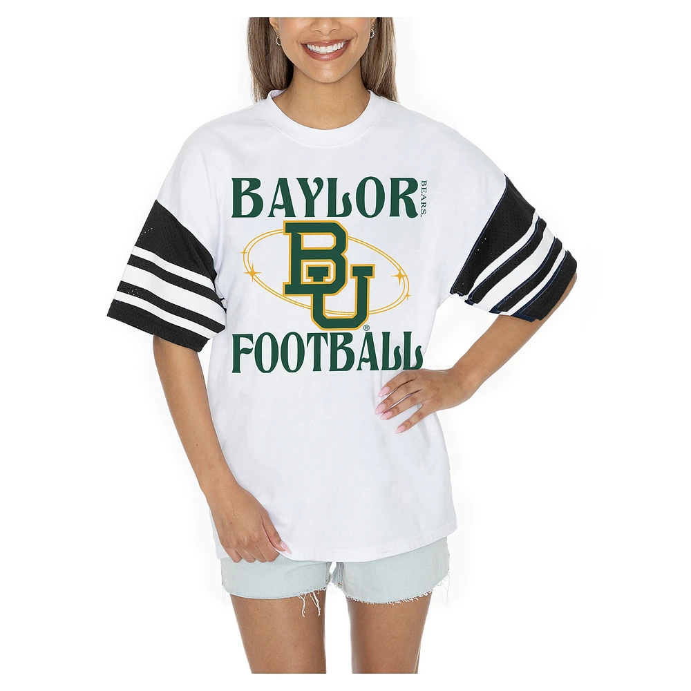 Women's Gameday Couture White Baylor Bears Starting Lineup Contrast Sporty Heritage Oversized T-Shirt