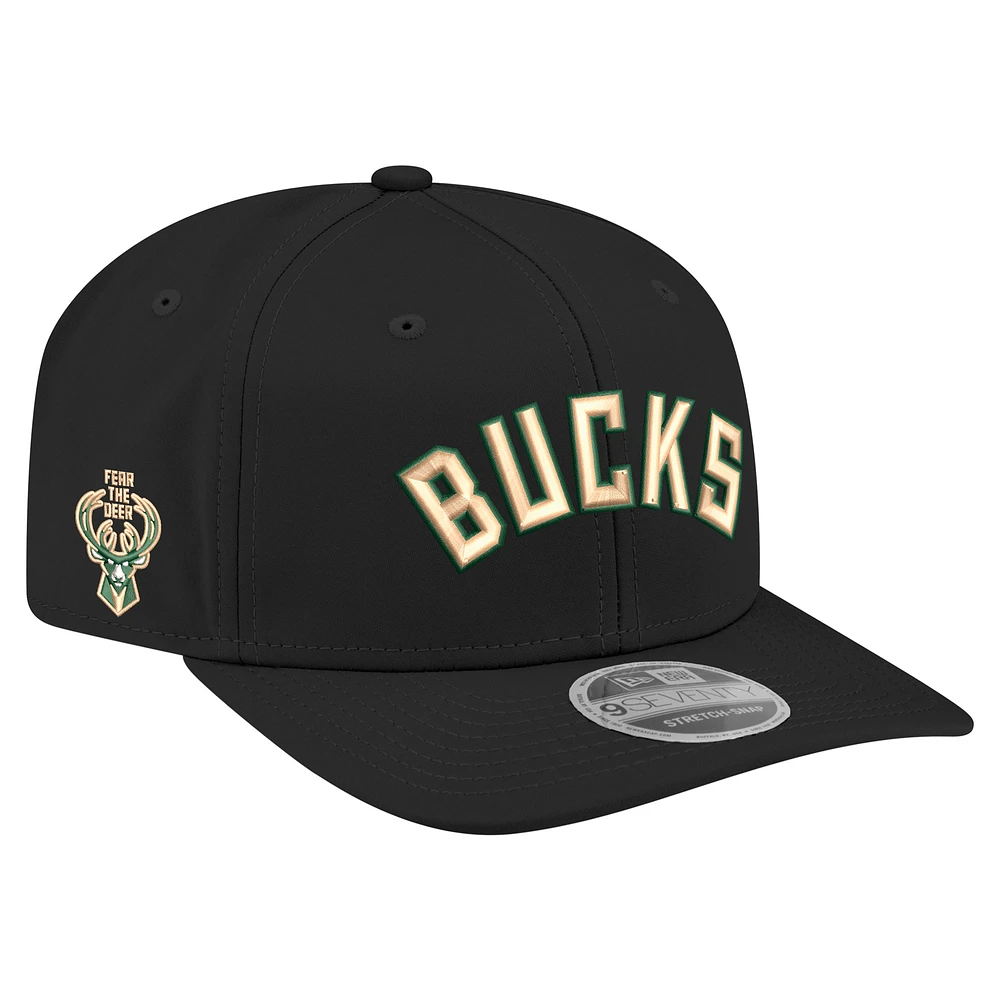 Men's New Era Black Milwaukee Bucks Statement Edition Jersey Hook 9SEVENTY Stretch-Snap Hat