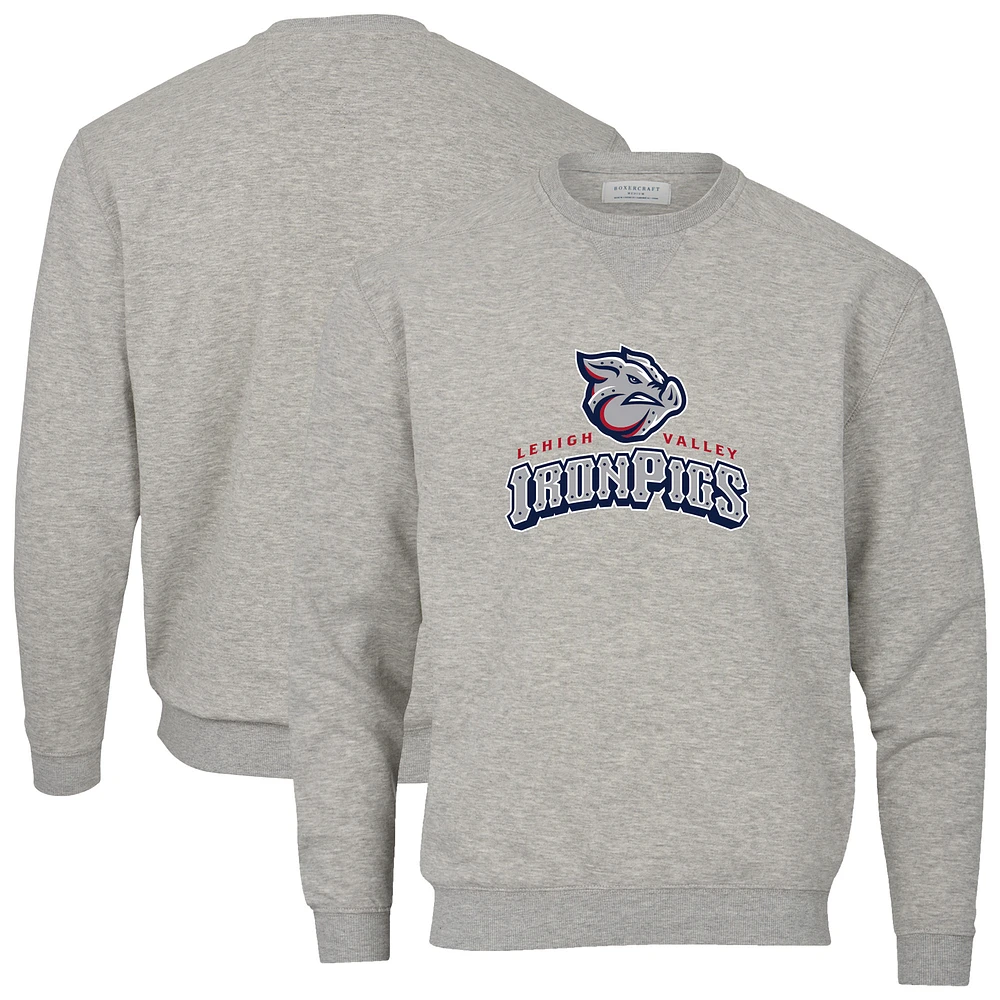 Men's Heather Gray Lehigh Valley IronPigs Essential Fleece Crewneck Pullover Sweatshirt