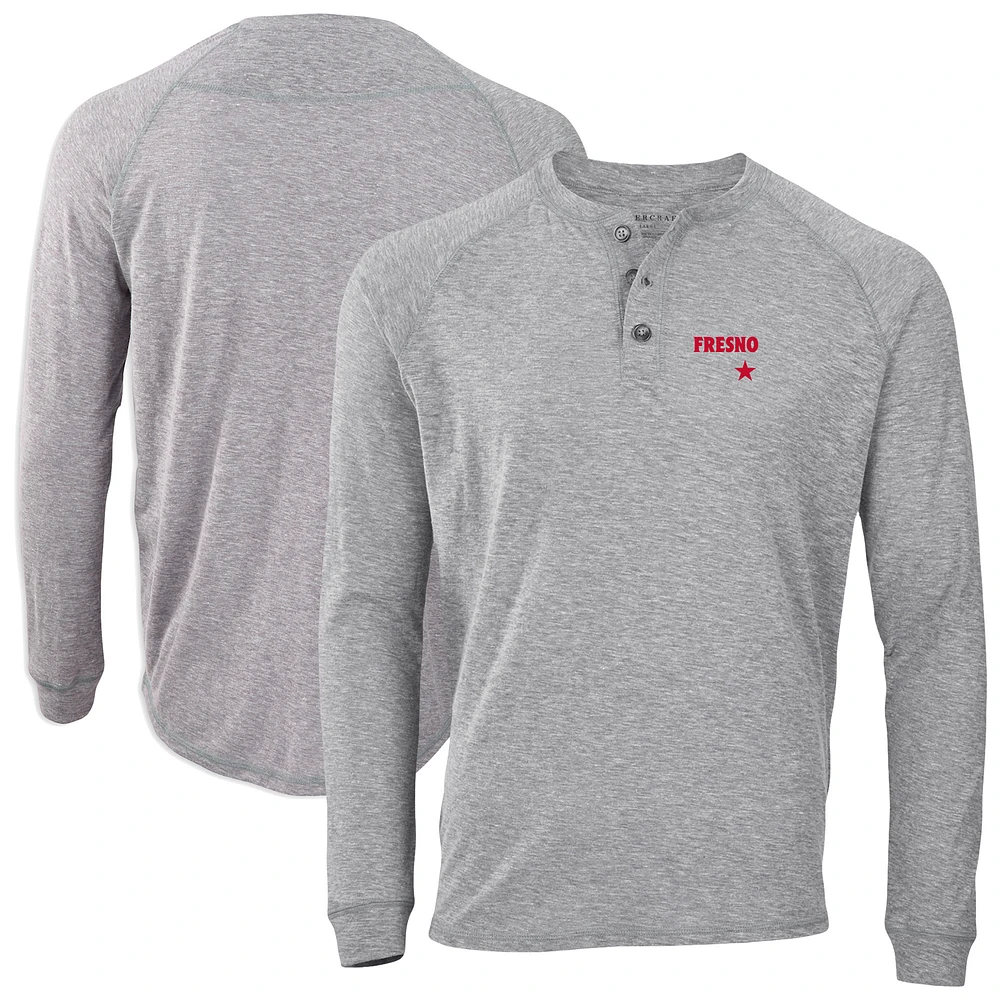 Men's Heather Gray Fresno Grizzlies Henley Long Sleeve T-Shirt