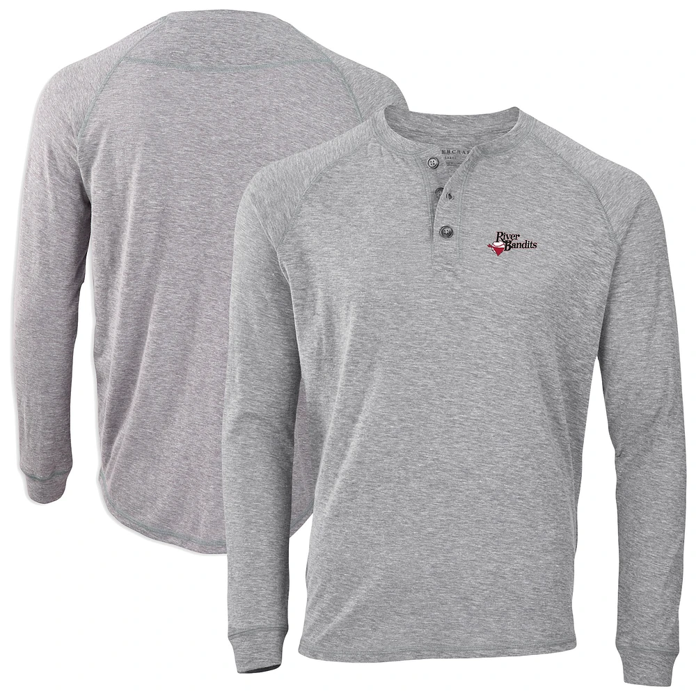 Men's Heather Gray Quad Cities River Bandits Henley Long Sleeve T-Shirt