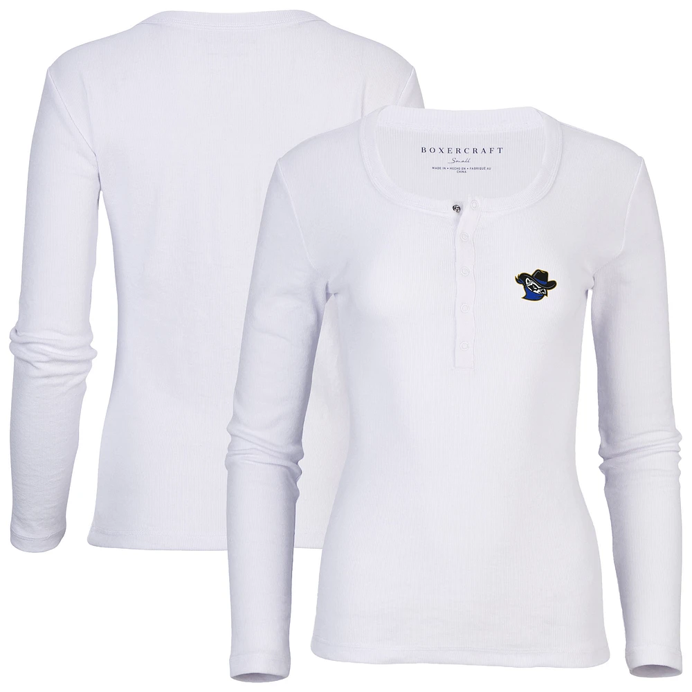Women's White Quad Cities River Bandits Harper Henley Long Sleeve T-Shirt