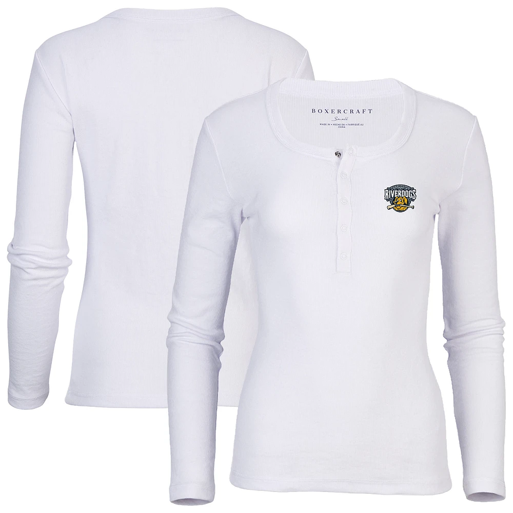 Women's White Charleston RiverDogs Harper Henley Long Sleeve T-Shirt