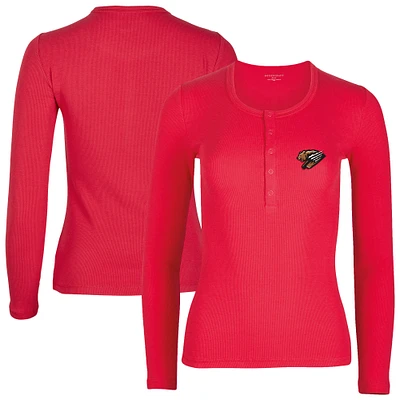 Women's Red Fresno Grizzlies Harper Henley Long Sleeve T-Shirt