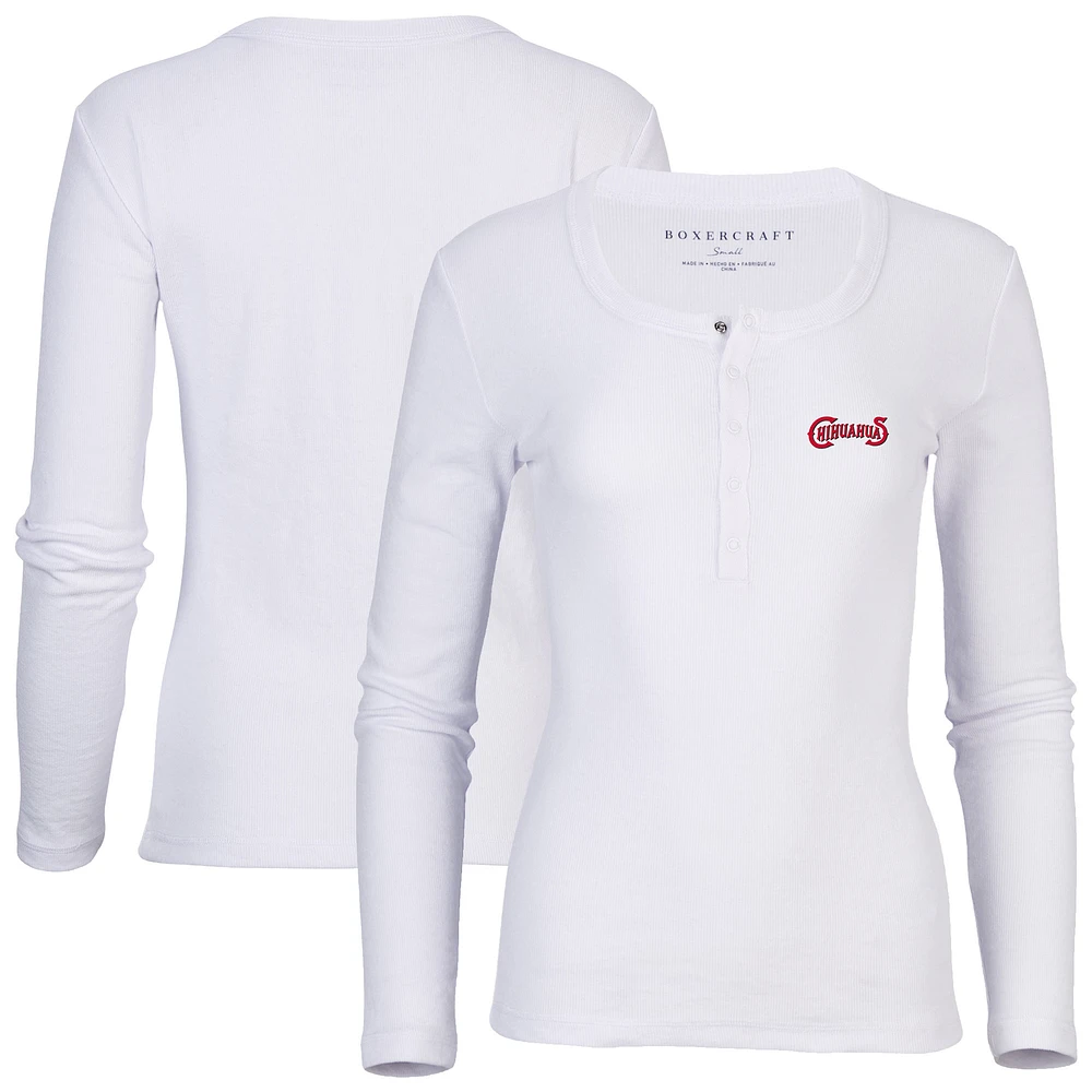 Women's White El Paso Chihuahuas Harper Henley Long Sleeve T-Shirt