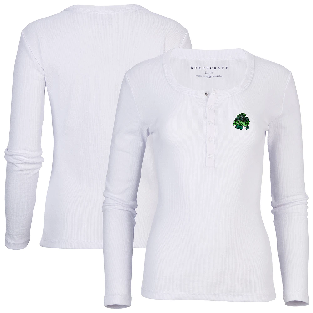 Women's White Eugene Emeralds Harper Henley Long Sleeve T-Shirt