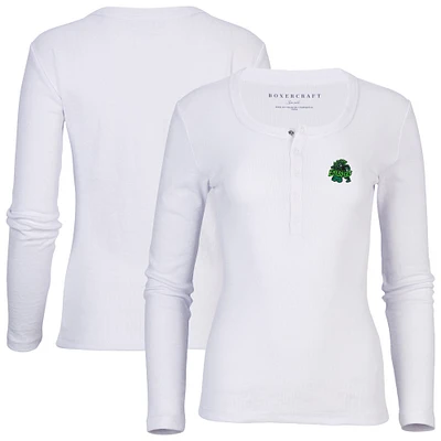 Women's White Eugene Emeralds Harper Henley Long Sleeve T-Shirt