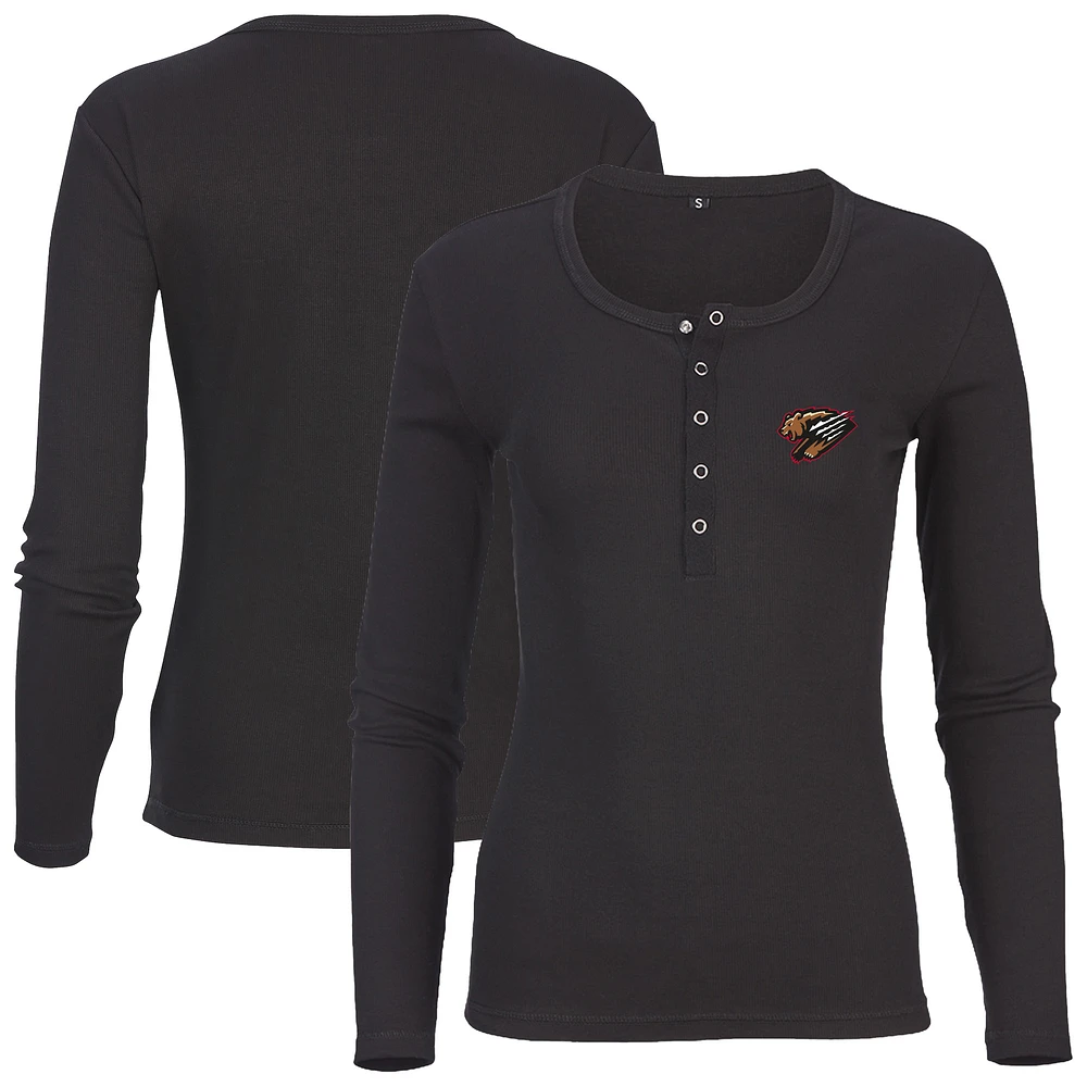 Women's Black Fresno Grizzlies Harper Henley Long Sleeve T-Shirt