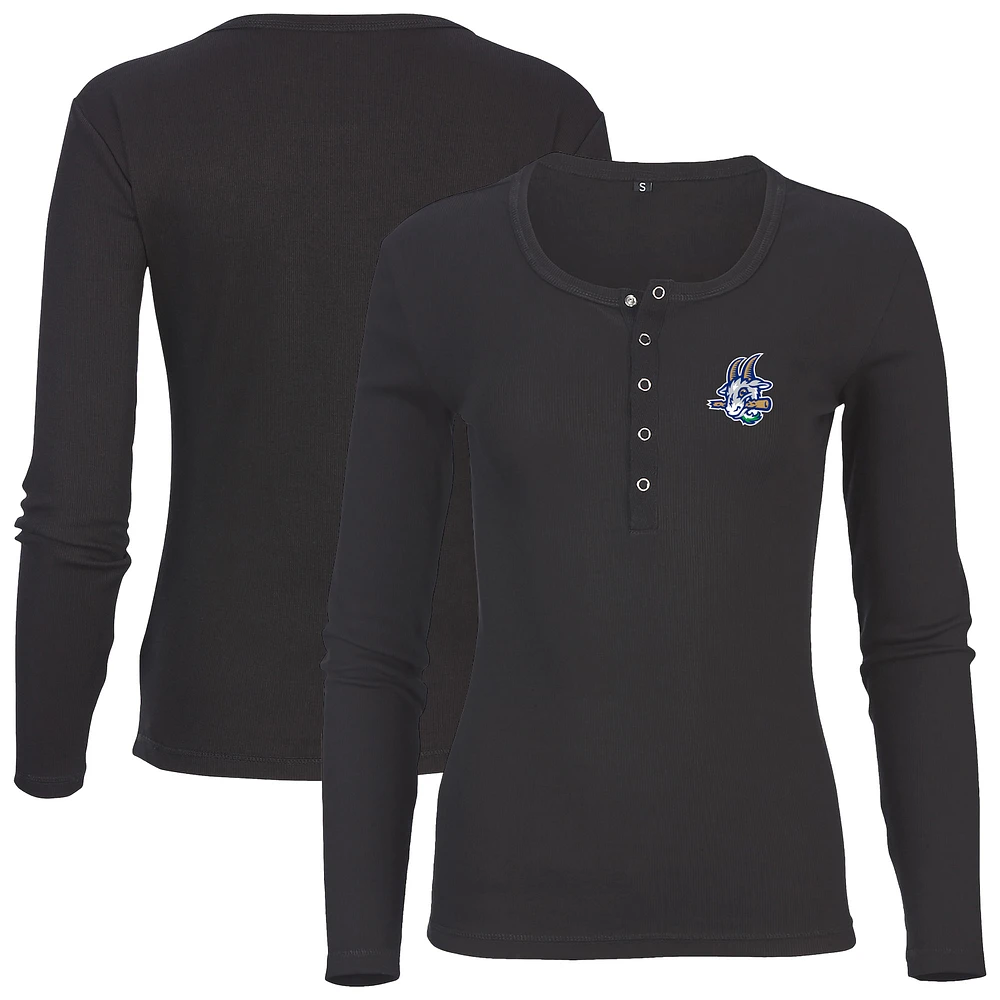 Women's Black Hartford Yard Goats Harper Henley Long Sleeve T-Shirt